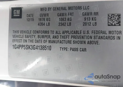 2016 Buick Verano from USA, damaged, VIN 1G4PP5SK3G4138510